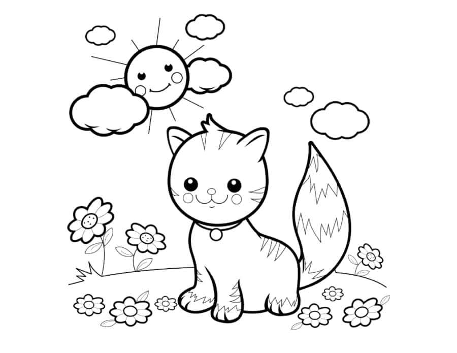 Preschool Garden Flowers Cat Tracing Worksheets Pdf Free Vectors